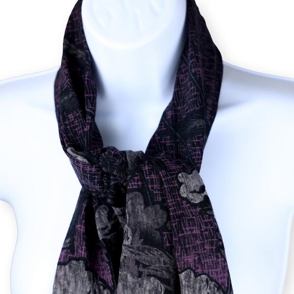 Gray Brown Colorblock Floral Fringe Rectangle Scarf 40x26 - Picture 7 of 7